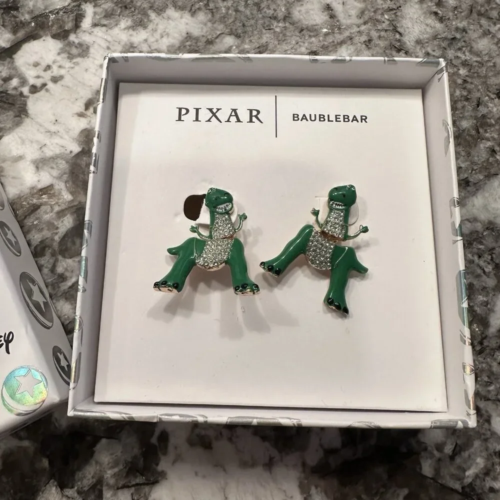 Baublebar X Pixar Disney Toy Story Rex Dinosaur Earrings Green Gold NEW
